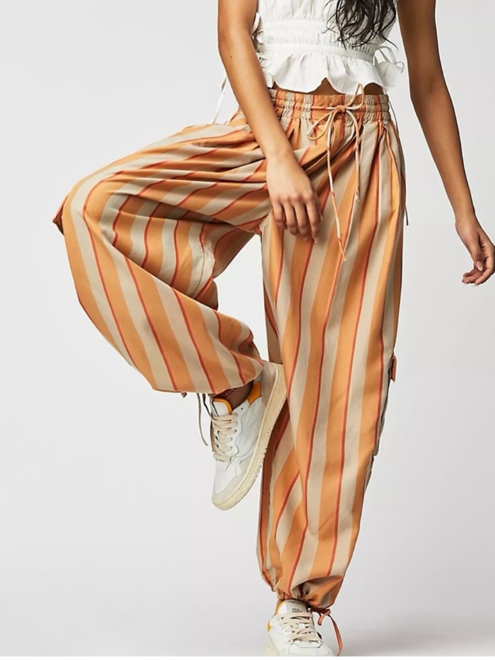 Free People Palash Striped Cargo Yarn Dye Pants Coastal Boho Resort Wide Leg